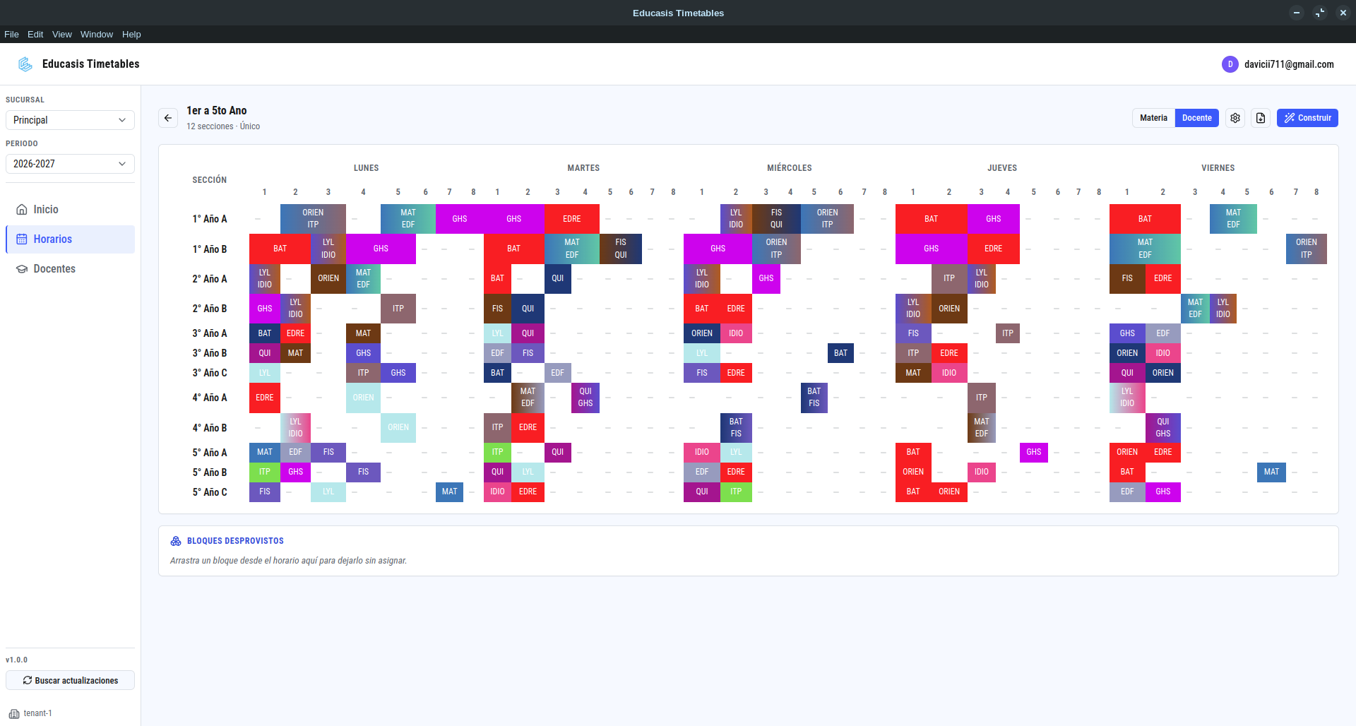 Interfaz de Educasis Timetables con el editor de horarios